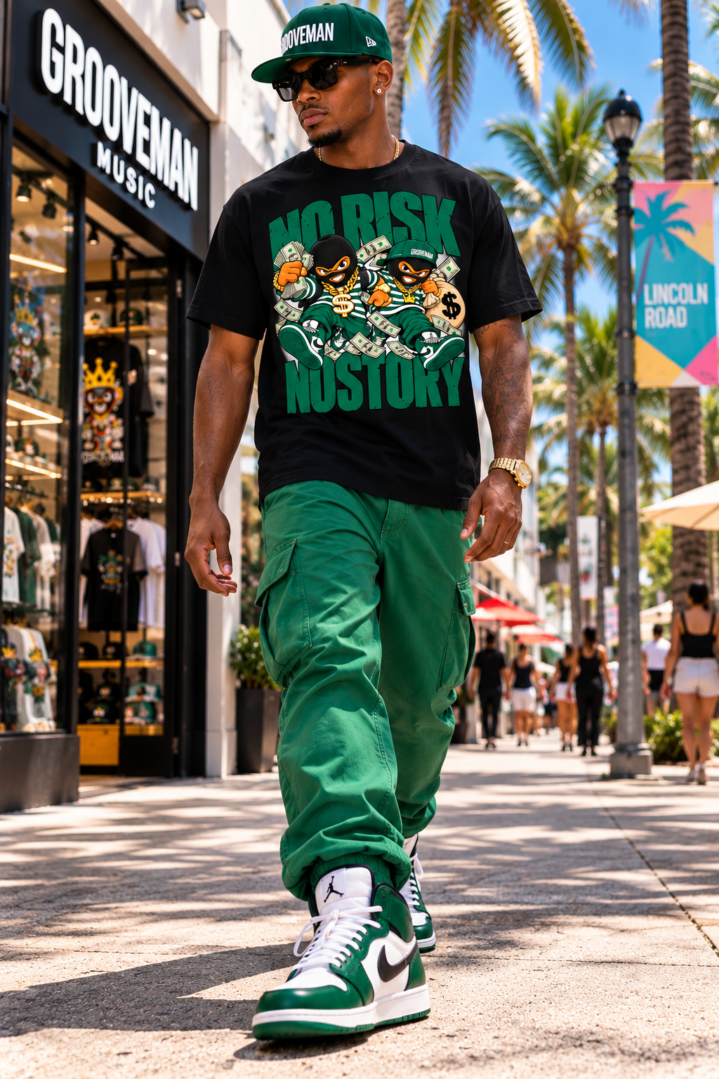 No Risk No Story Pine Green Graphic T-Shirt – Streetwear Made to Match