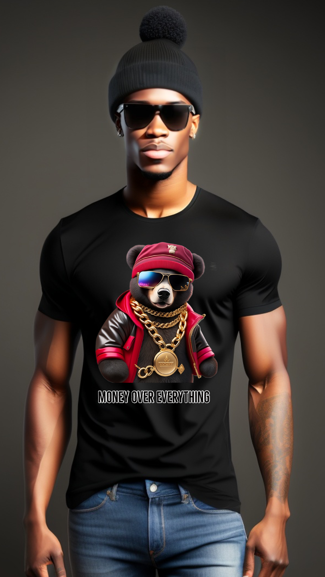 Teddy Bear Money Over Everything Colorful AI T-Shirts | Grooveman Music