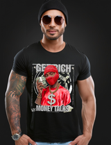 Money Talks Graphic T-Shirt – Get Rich Streetwear Tee with Red Ski Mask, Stacks & Cuban Chain