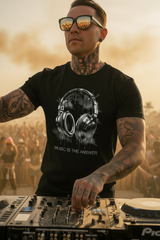 DJ headphones graphic t-shirt music is the answer electronic music tee