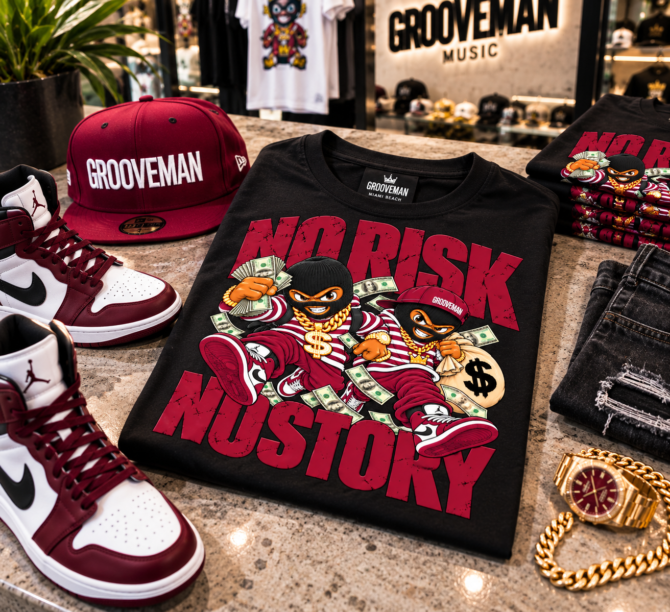 No Risk No Story Burgundy Graphic T-Shirt – Streetwear Made to Match