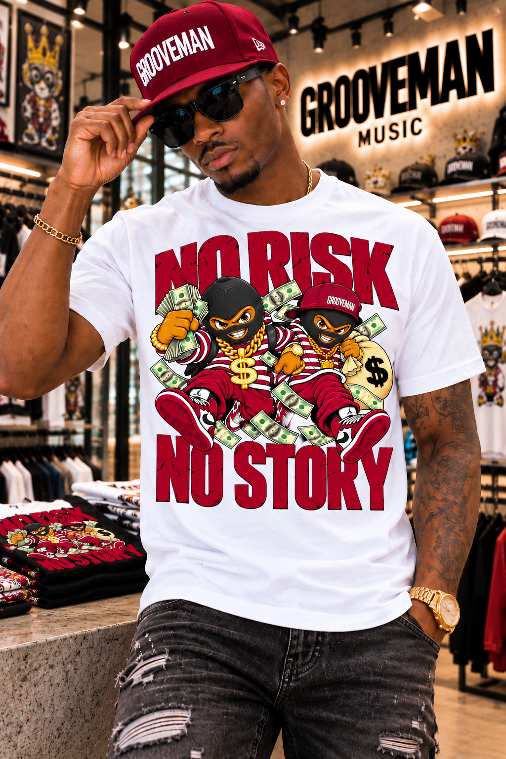 No Risk No Story Burgundy Graphic T-Shirt – Streetwear Made to Match