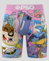 Cartoon-themed underwear with characters and 'PSD' branding on a pink waistband.