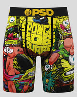 Colorful cartoon-themed boxer briefs with visible branding on a gray background