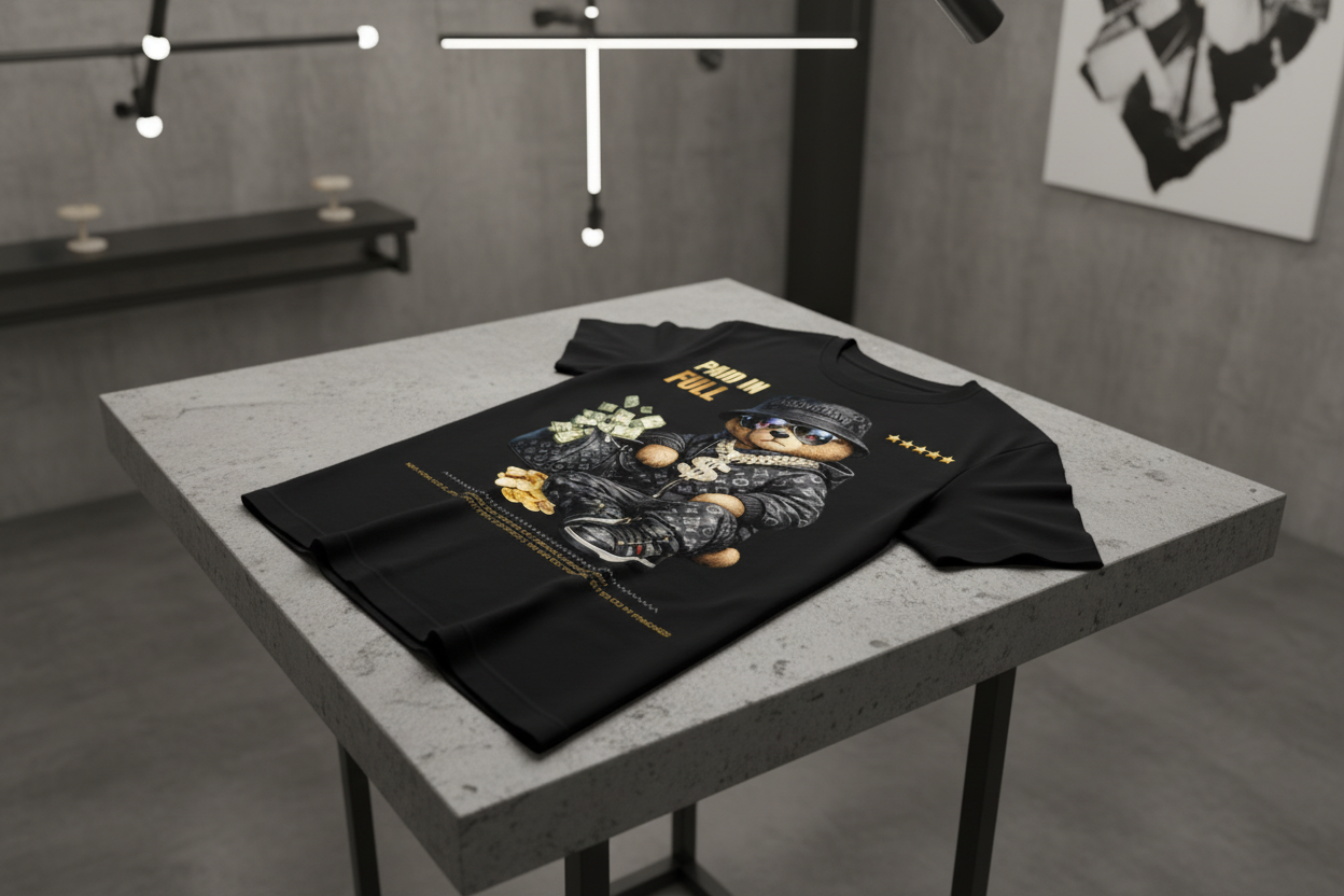 Paid In Full Teddy Graphic T-Shirt | Exclusive Grooveman Music Streetwear Tee