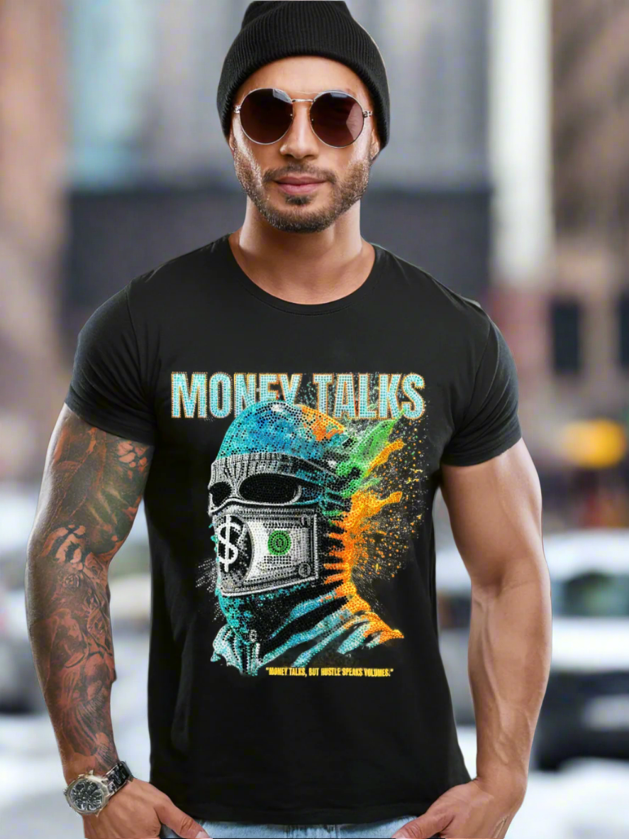 Rhinestones T Shirt Ski Mask Money Talks Exclusive | Grooveman Music TM