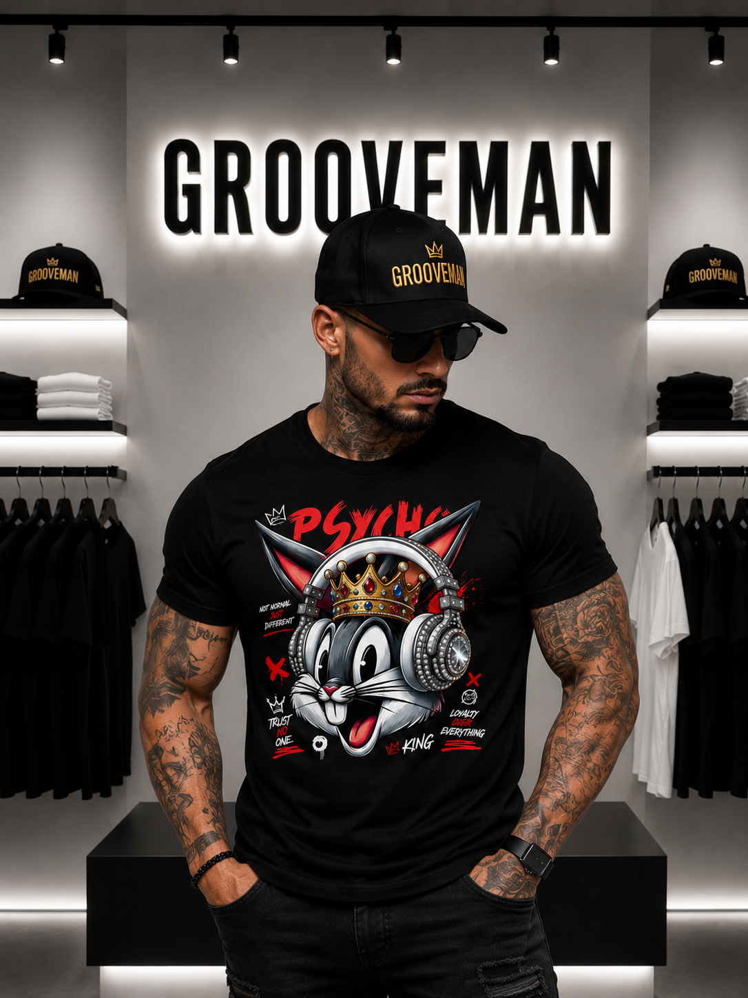 Royal Bunny Chaos Graphic T-Shirt – Grooveman Luxury Streetwear Tee