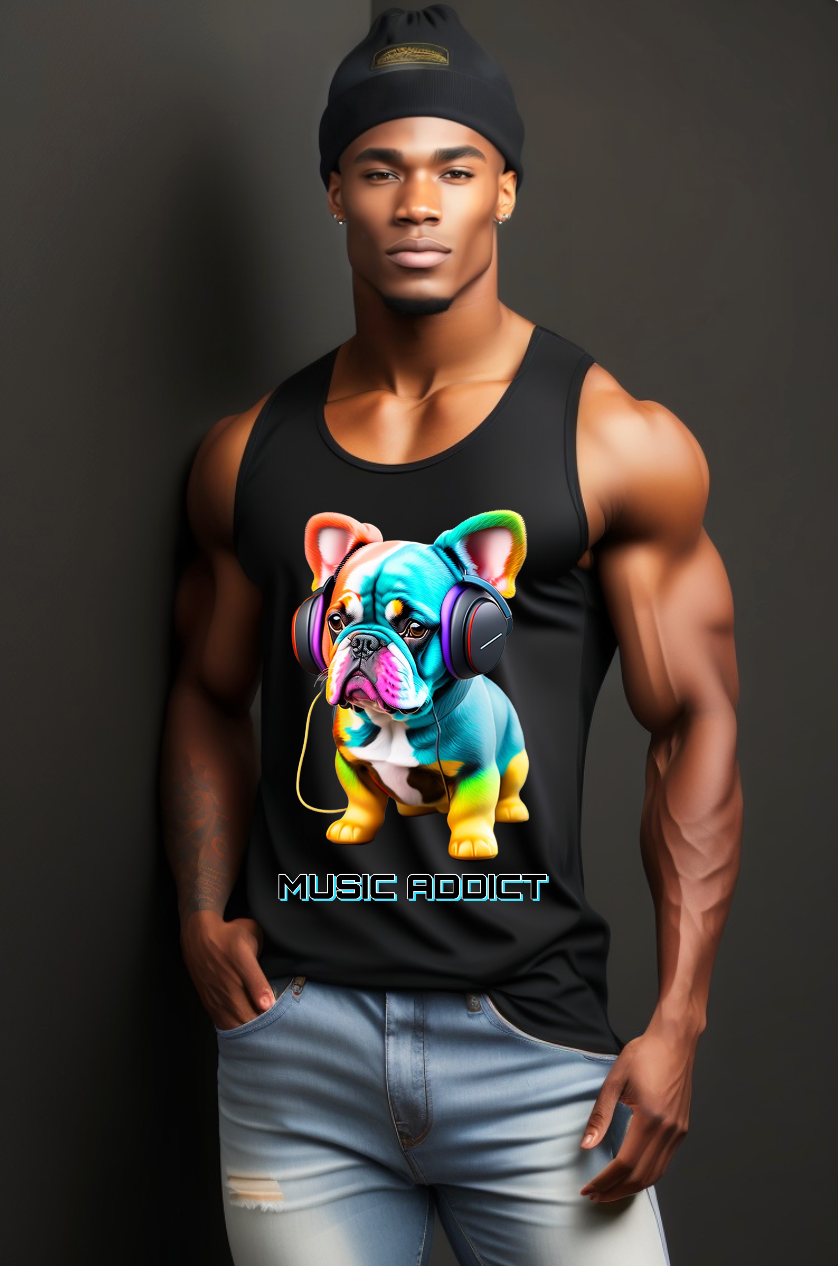 Frenchie Music Addict Colorful Tank Top | Grooveman Music Media 1 of 3