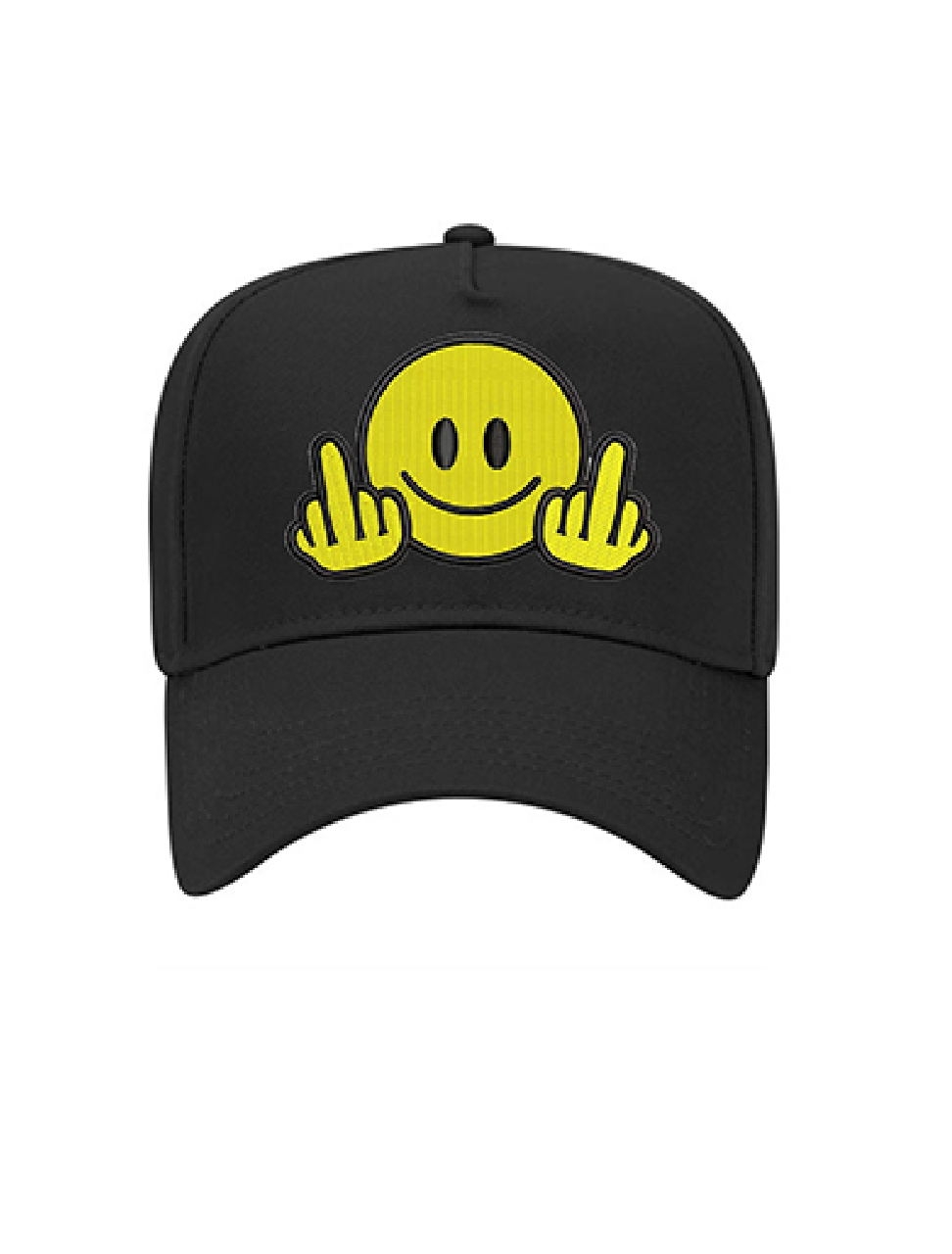 5 Panel Mid Profile Baseball Cap Smiley Face Middle Finger