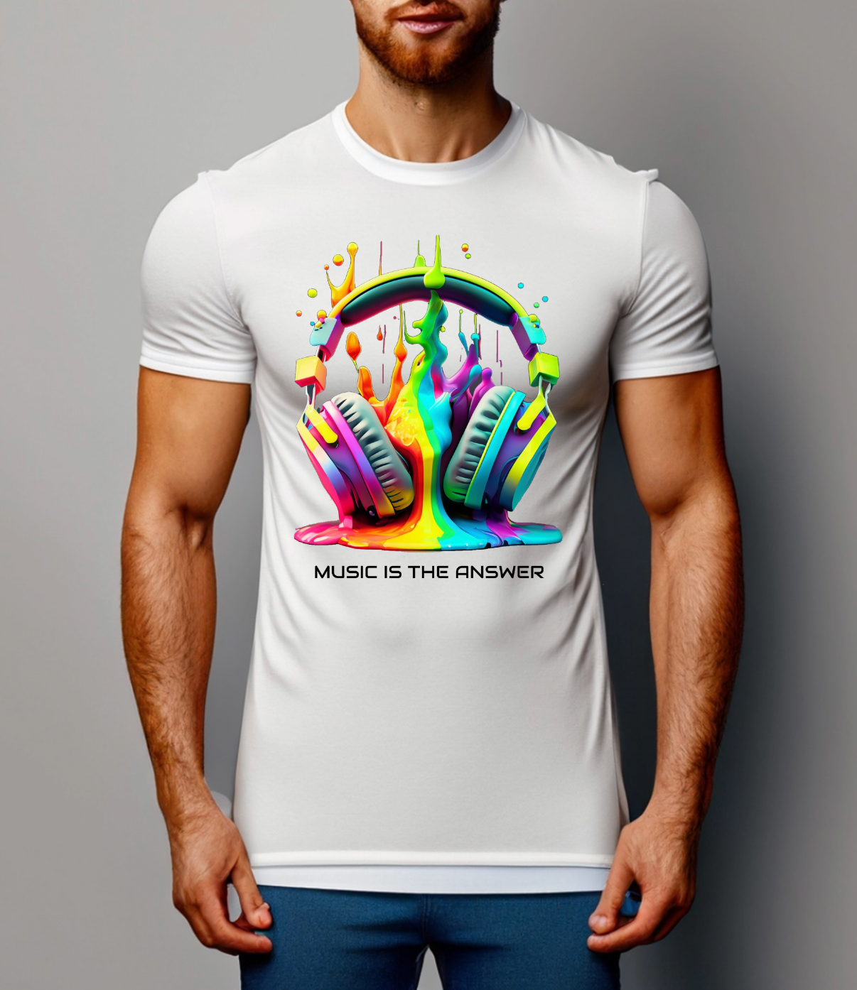 Headphones Drip Rainbow Music is the Answer AI T-Shirts | Grooveman Music