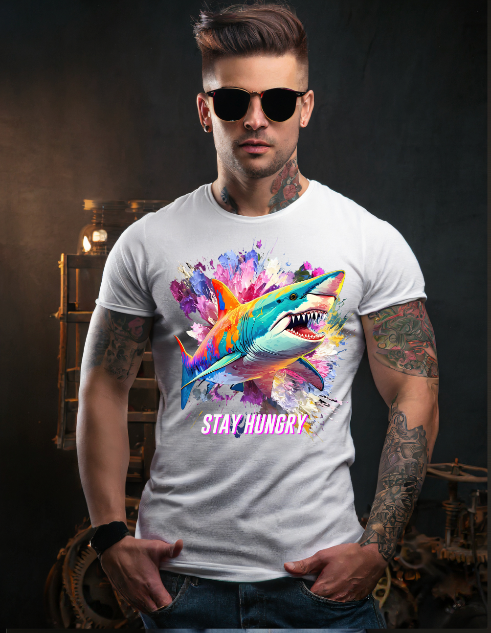 Shark Stay Hungry Exclusive T-Shirts | Grooveman Music - Grooveman Music