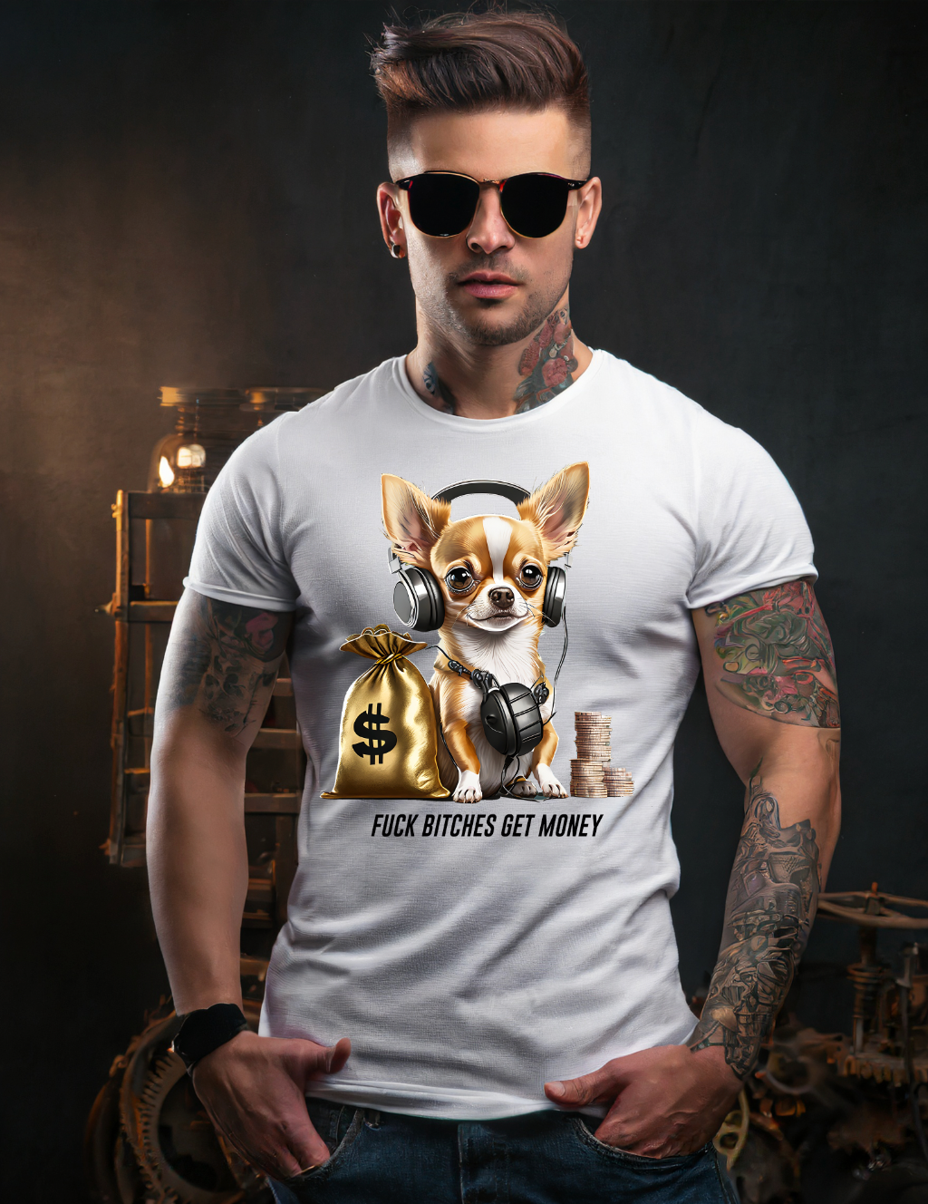 Chihuahua Bitches Get Money Exclusive T-Shirts | Grooveman Music