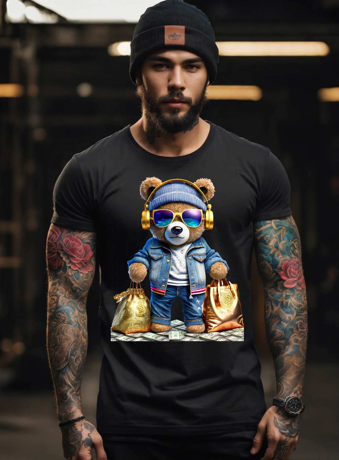 Teddy with Gold Headphones Exclusive T-Shirts | Grooveman Music