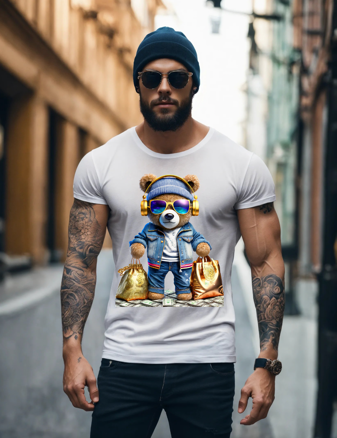 Teddy with Gold Headphones Exclusive T-Shirts | Grooveman Music