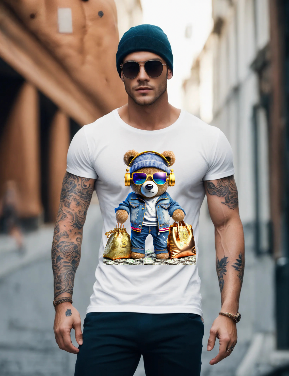 Teddy with Gold Headphones Exclusive T-Shirts | Grooveman Music