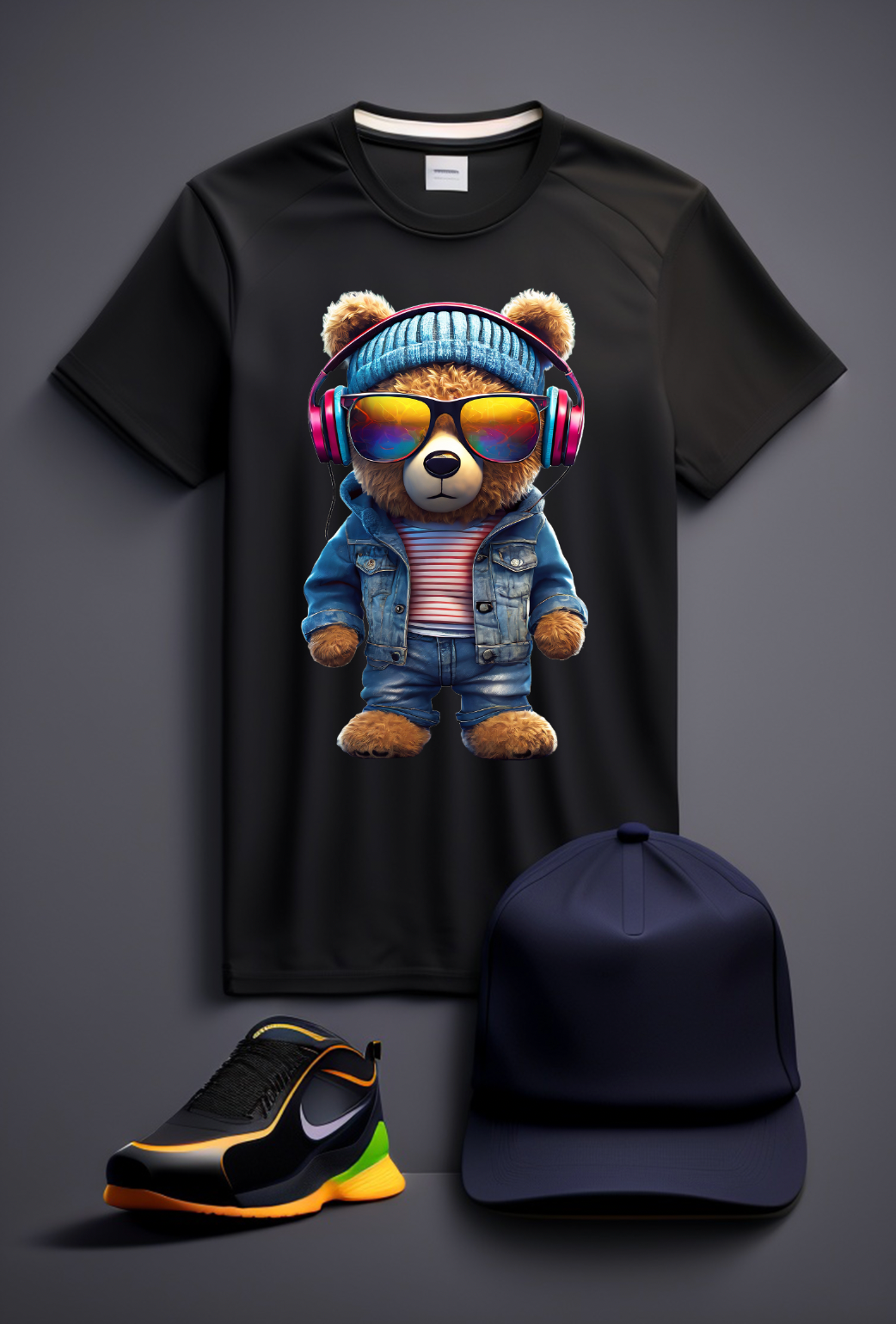 Teddy with Pink Headphones and Beanie Exclusive T-Shirts | Grooveman Music