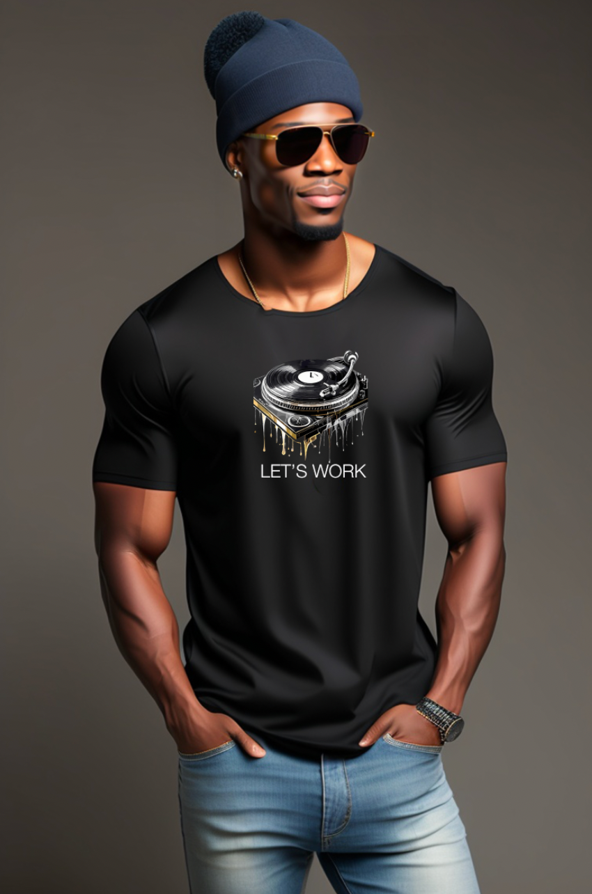Turntable Let's Work Black Collection Exclusive T-Shirts | Grooveman Music