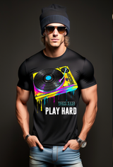 Turntable Work Hard Play Hard Exclusive T-Shirts | Grooveman Music