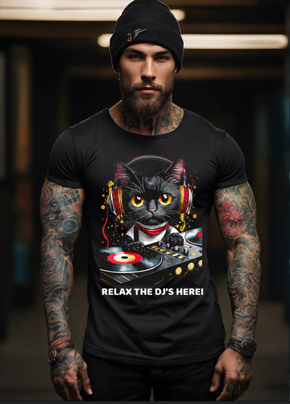 Cat Relax the Dj's Here Art design Exclusive T-Shirts | Grooveman Music