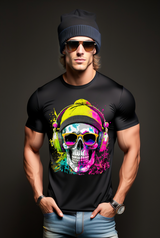 Skull Beanie Neon Yellow Pink Art Exclusive T-Shirts | Grooveman Music