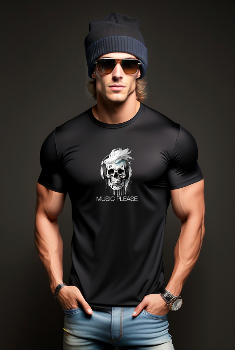 Skull Music Please Black Collection Art Exclusive T-Shirts | Grooveman Music