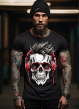 Skull Black and White Red Headphones Art Exclusive T-Shirts | Grooveman Music
