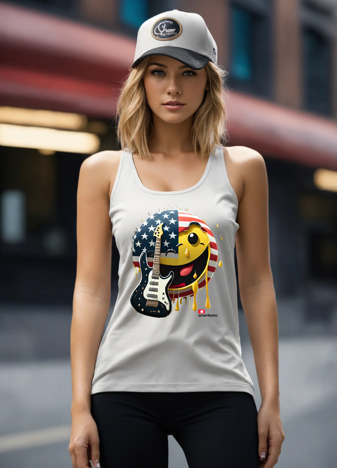 Smile US Flag Amerikano TM Art Exclusive Tank Top | Grooveman Music