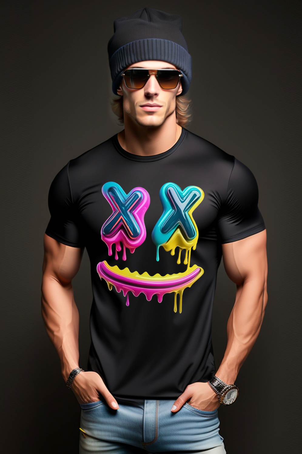 Happy Face Neon Pink Art Exclusive T-Shirts | Grooveman Music - Grooveman Music