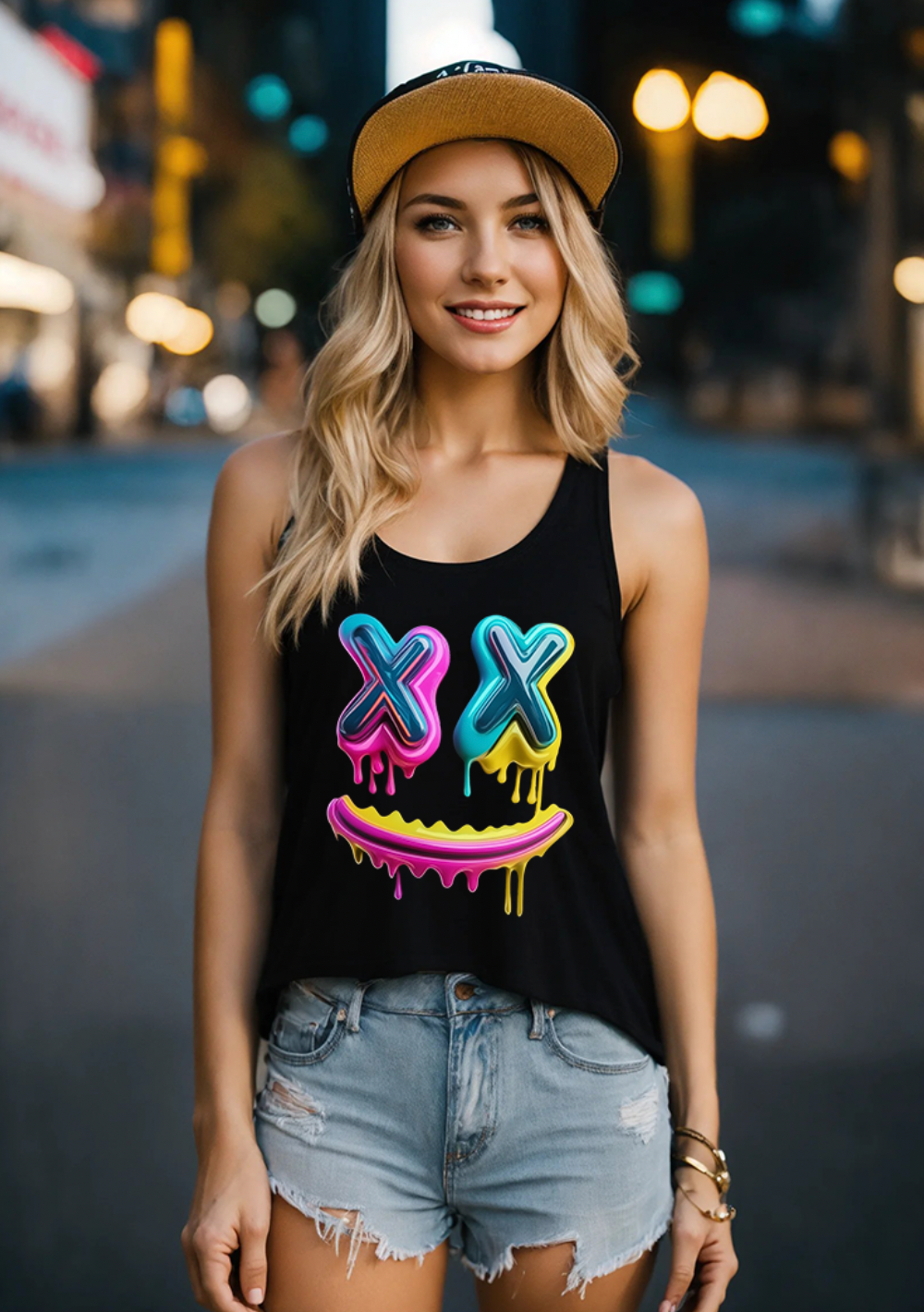 Happy Face Neon Pink Art Exclusive Tank Top | Grooveman Music - Grooveman Music