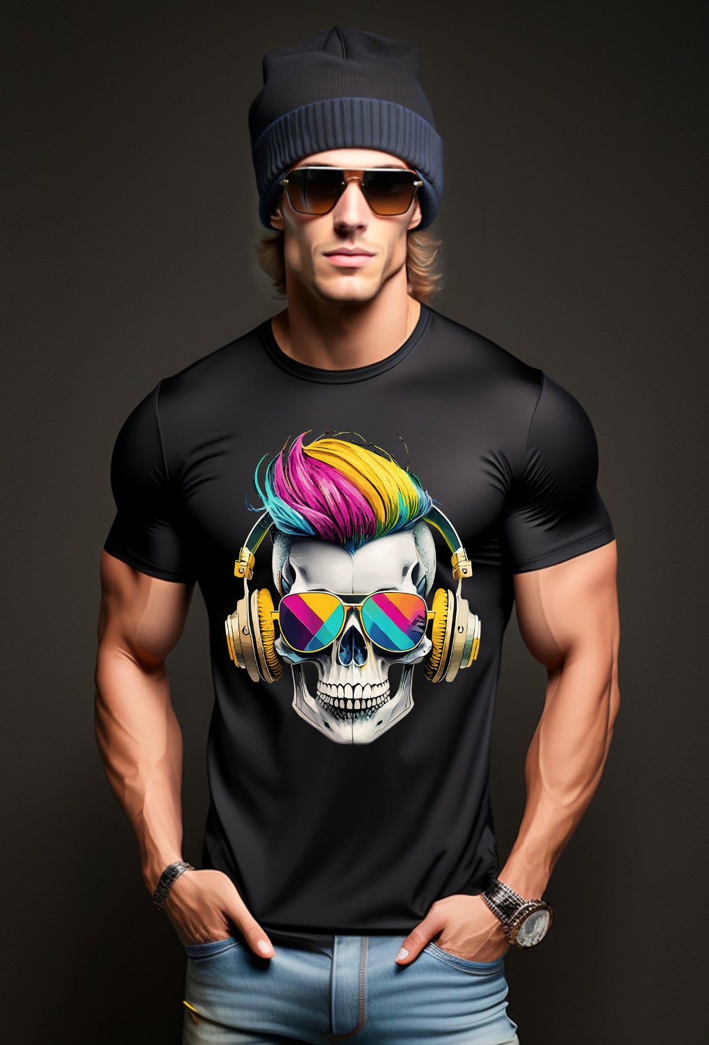 Skull Colorful Punk Hair Art Exclusive T-Shirts | Grooveman Music