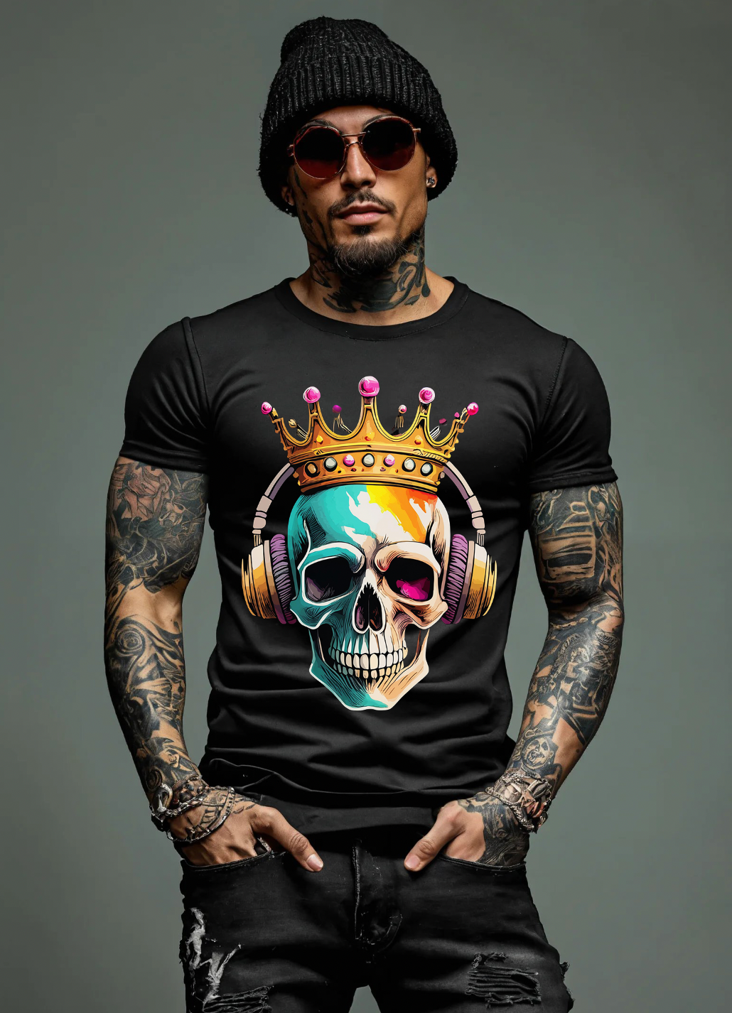 Skull King with Headphones Art Exclusive T-Shirts | Grooveman Music - Grooveman Music