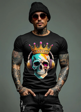 Skull King with Headphones Art Exclusive T-Shirts | Grooveman Music