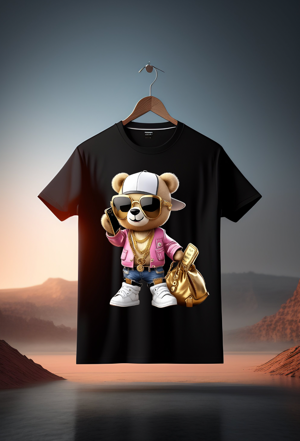 Teddy with Phone Pink Jacket Art Exclusive T-Shirts | Grooveman Music - Grooveman Music