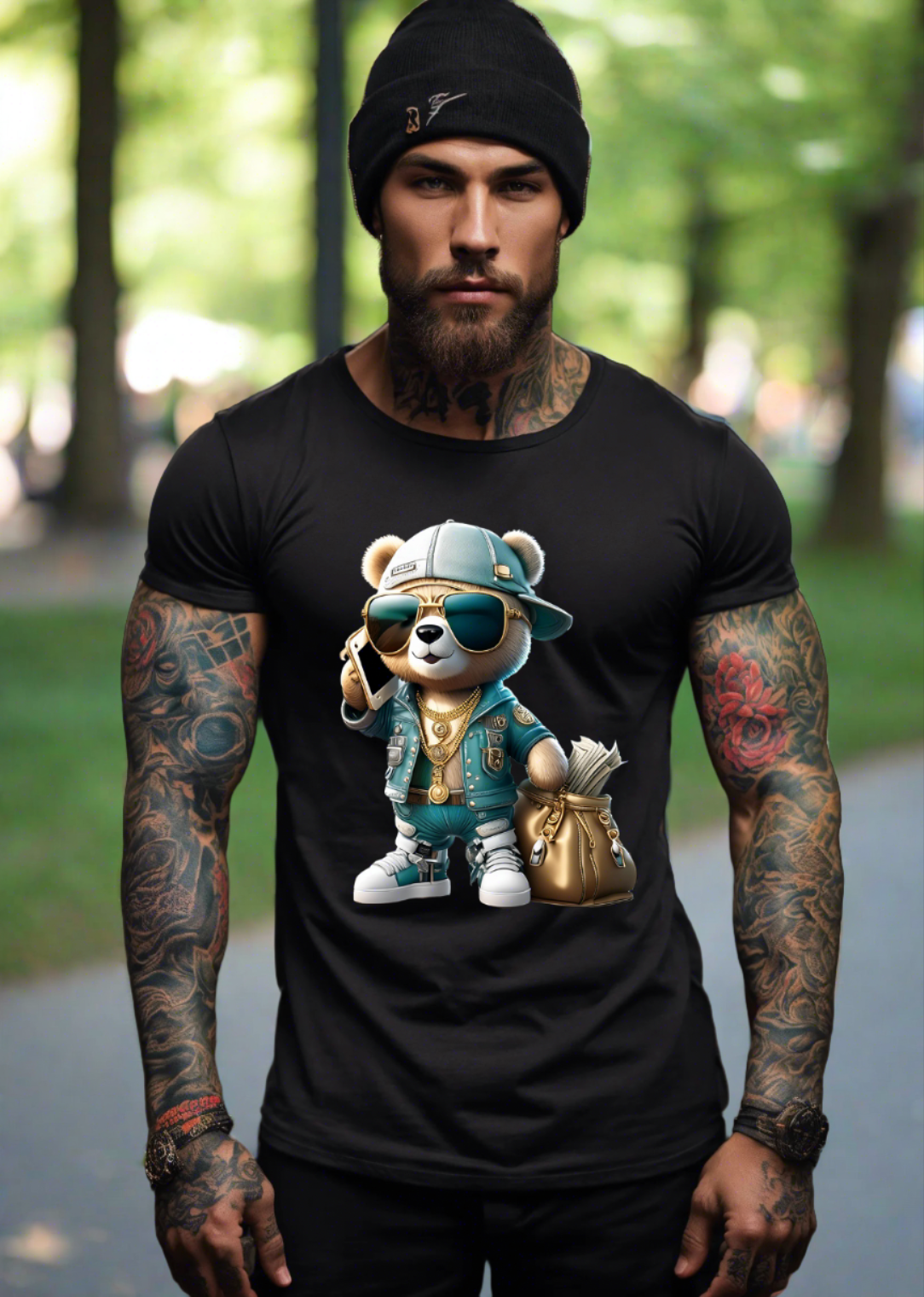 Teddy with Phone Teal Jacket Art Exclusive T-Shirts | Grooveman Music