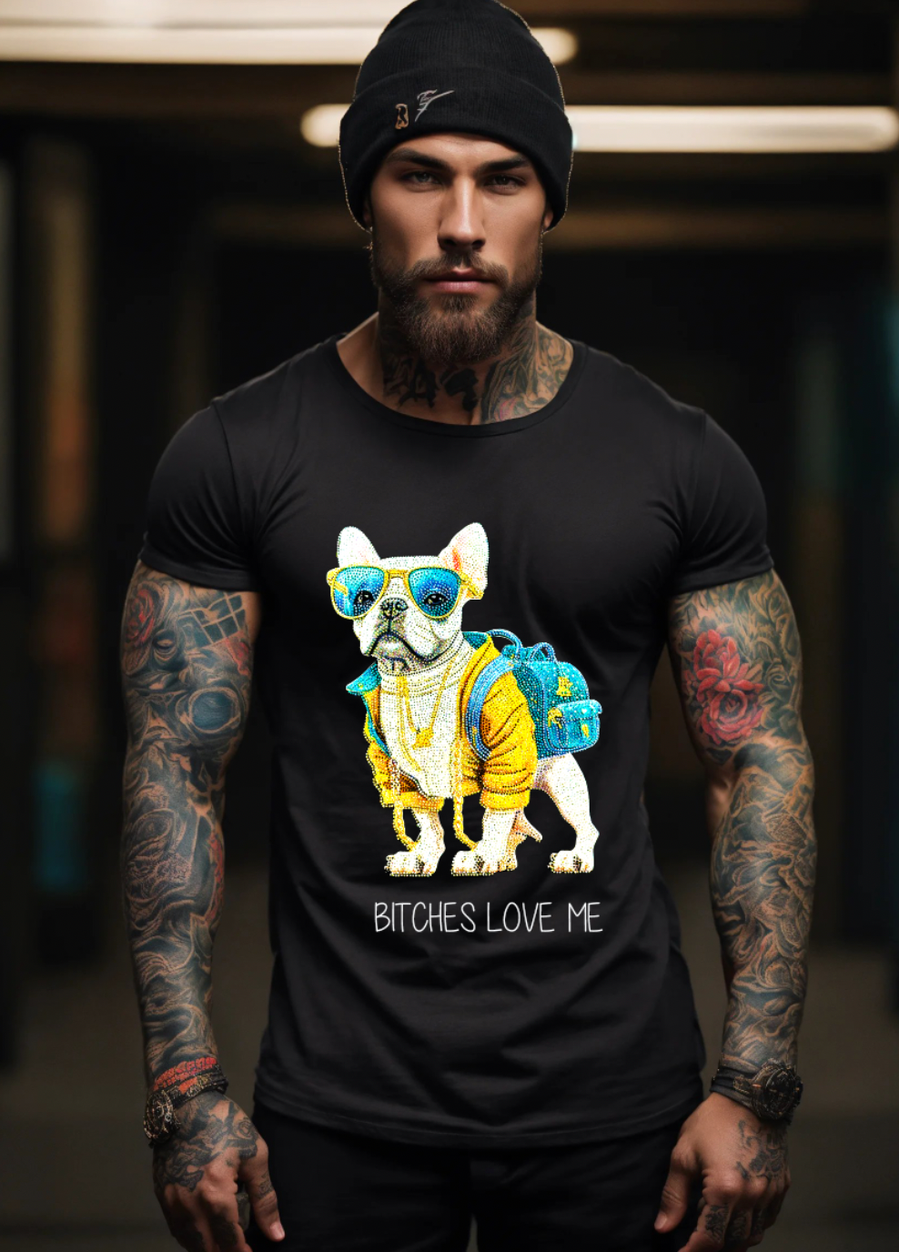 Rhinestones Dog Bitches Love Me T Shirt - Grooveman Music