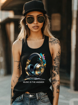 Headphones Music is The Answer Gold Teal Art Exclusive Tank Top | Grooveman Music