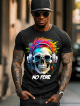 "No Fear' Skull Art T-Shirt - Unique and Exclusive Design | Grooveman Music TM"