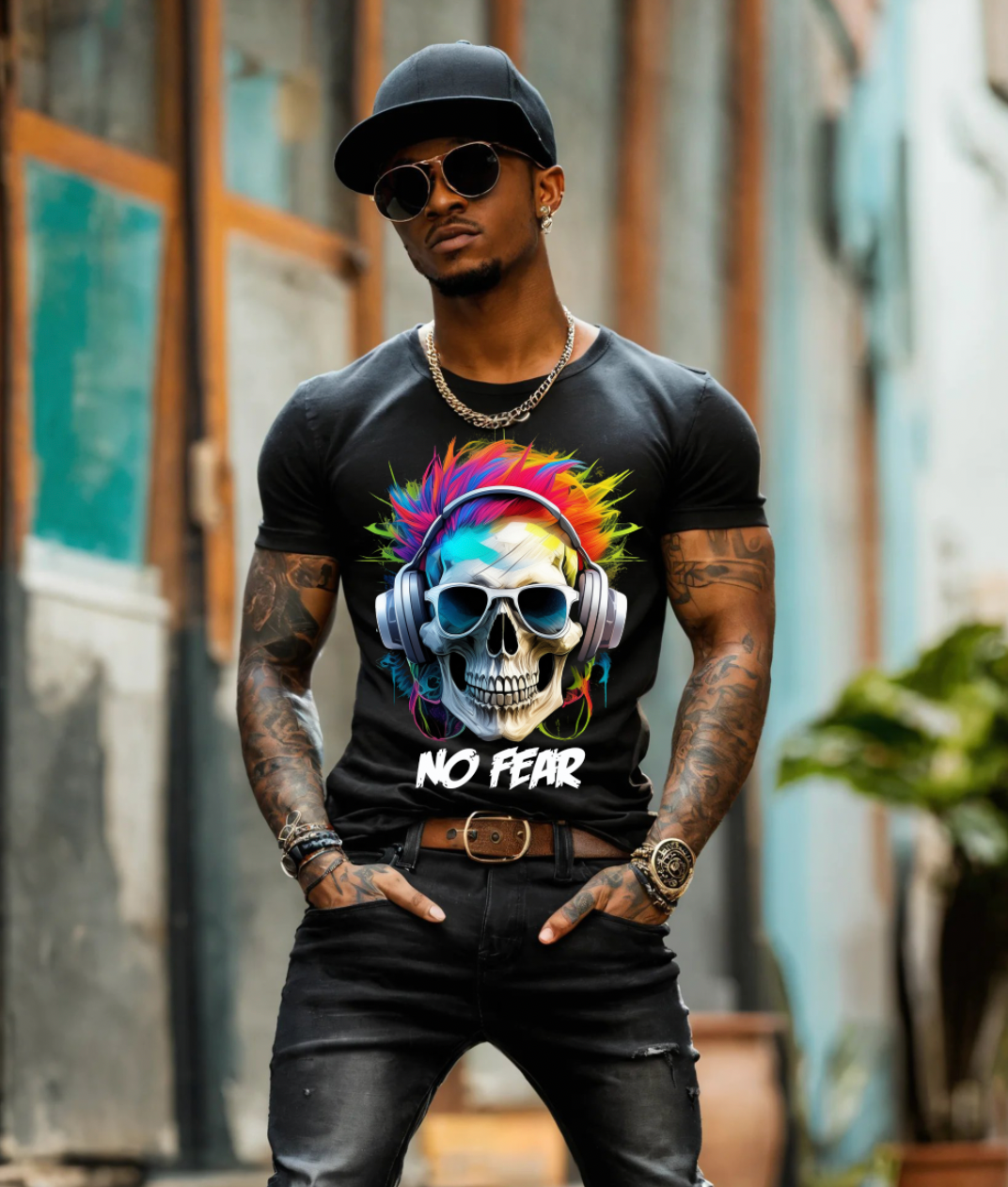 "No Fear' Skull Art T-Shirt - Unique and Exclusive Design | Grooveman Music TM" - Grooveman Music