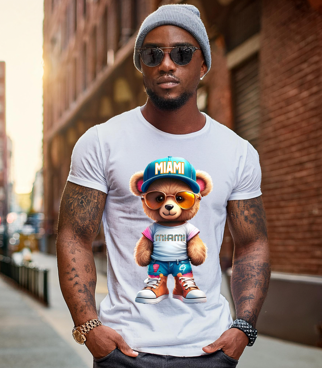 Teddy Miami Art White Collection T-Shirt - Unique and Exclusive Design | Grooveman Music TM" - Grooveman Music