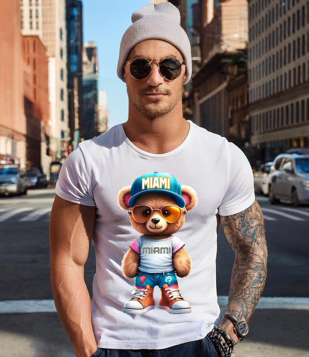 Teddy Miami Art White Collection T-Shirt - Unique and Exclusive Design | Grooveman Music TM" - Grooveman Music