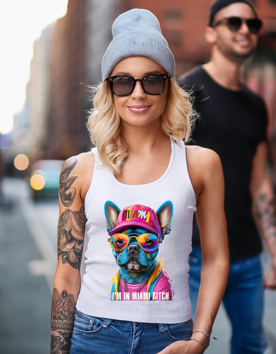 Frenchie Miami White Collection Art T-Shirt - Unisex Design | Grooveman Music TM" - Grooveman Music