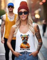 Frenchie Miami Orange White Collection Art T-Shirt - Unisex Design | Grooveman Music TM - Grooveman Music