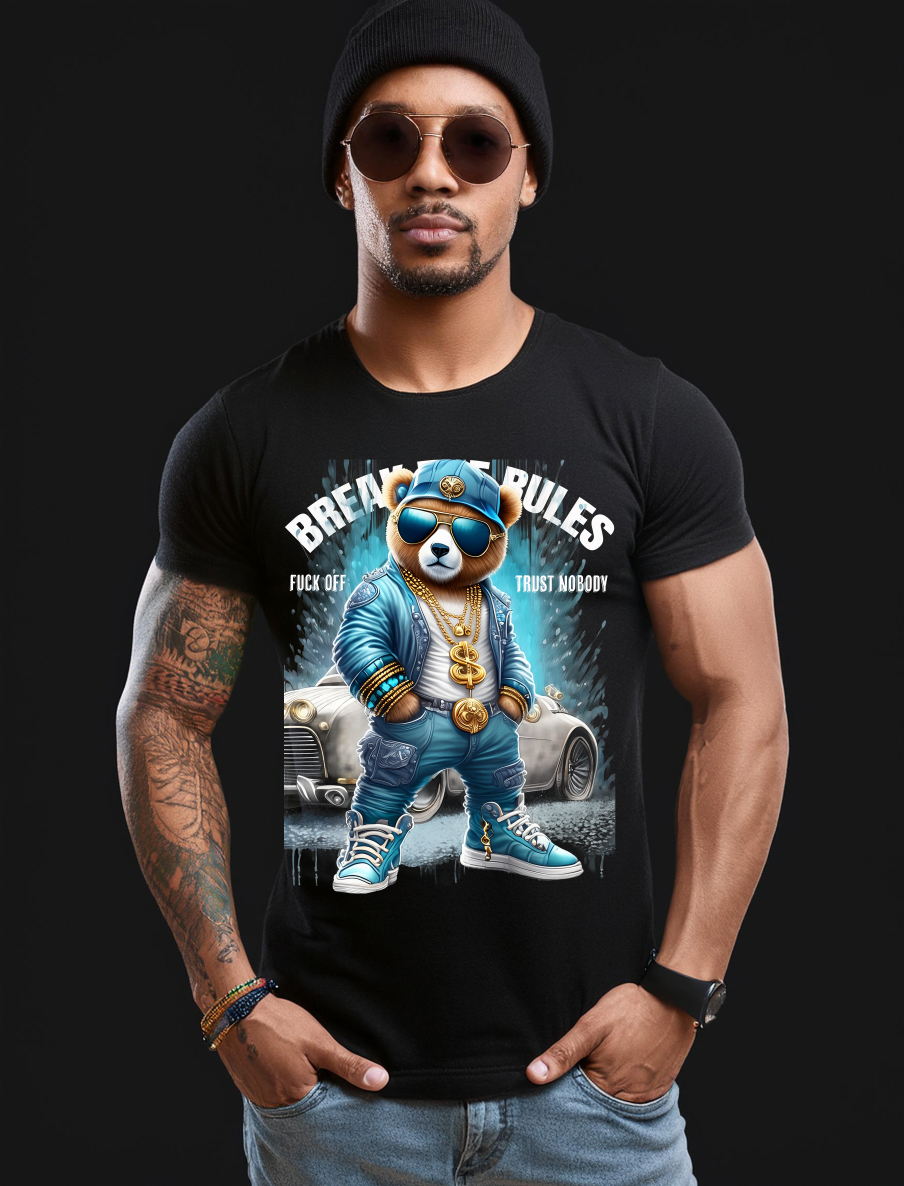 Teddy Blue Car Art T-Shirt - Unique and Exclusive Design | Grooveman Music TM" - Grooveman Music