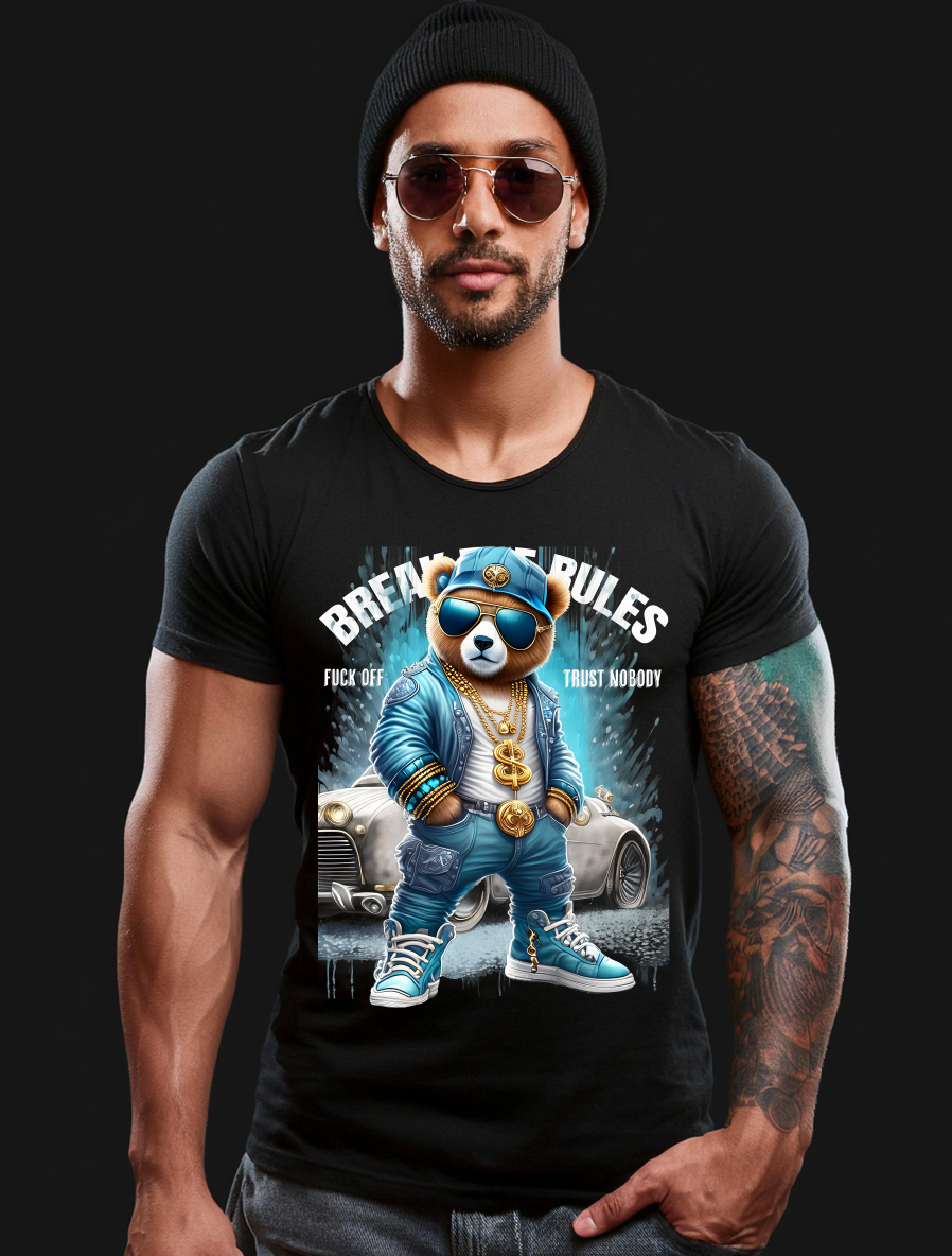 Teddy Blue Car Art T-Shirt - Unique and Exclusive Design | Grooveman Music TM" - Grooveman Music