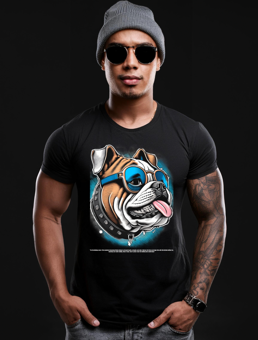 Bulldog Love Art T-Shirt - Unique and Exclusive Design | Grooveman Music TM" - Grooveman Music