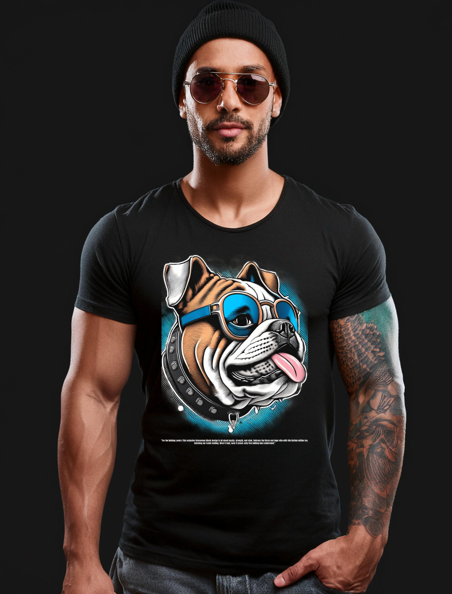 Bulldog Love Art T-Shirt - Unique and Exclusive Design | Grooveman Music TM" - Grooveman Music