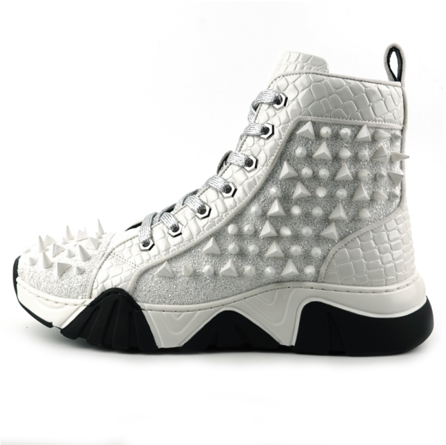 White Spikes High Top Sneakers Encore by Fiesso - Grooveman Music