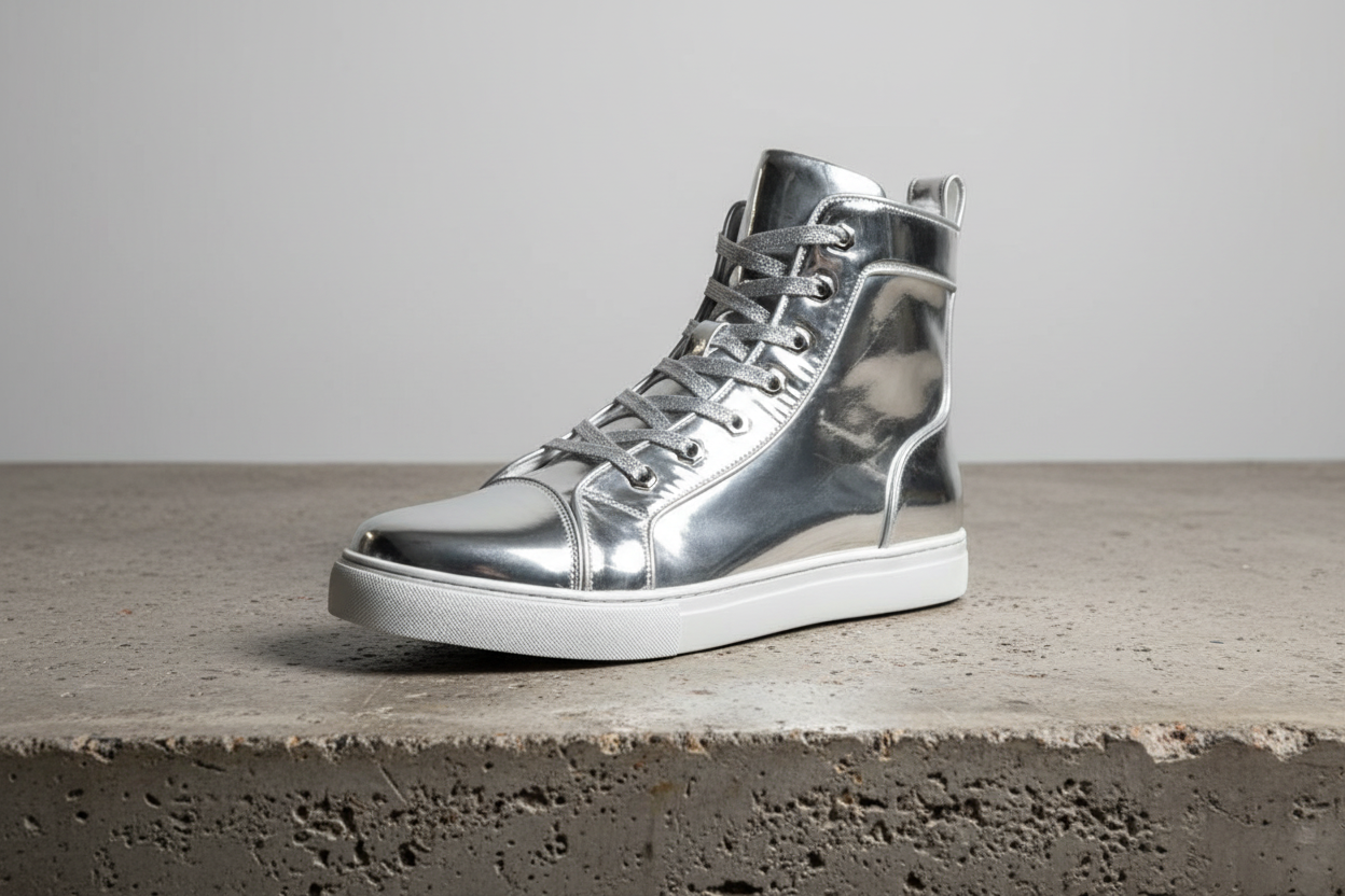 Silver Patent Leather High Top Sneaker - Grooveman Music