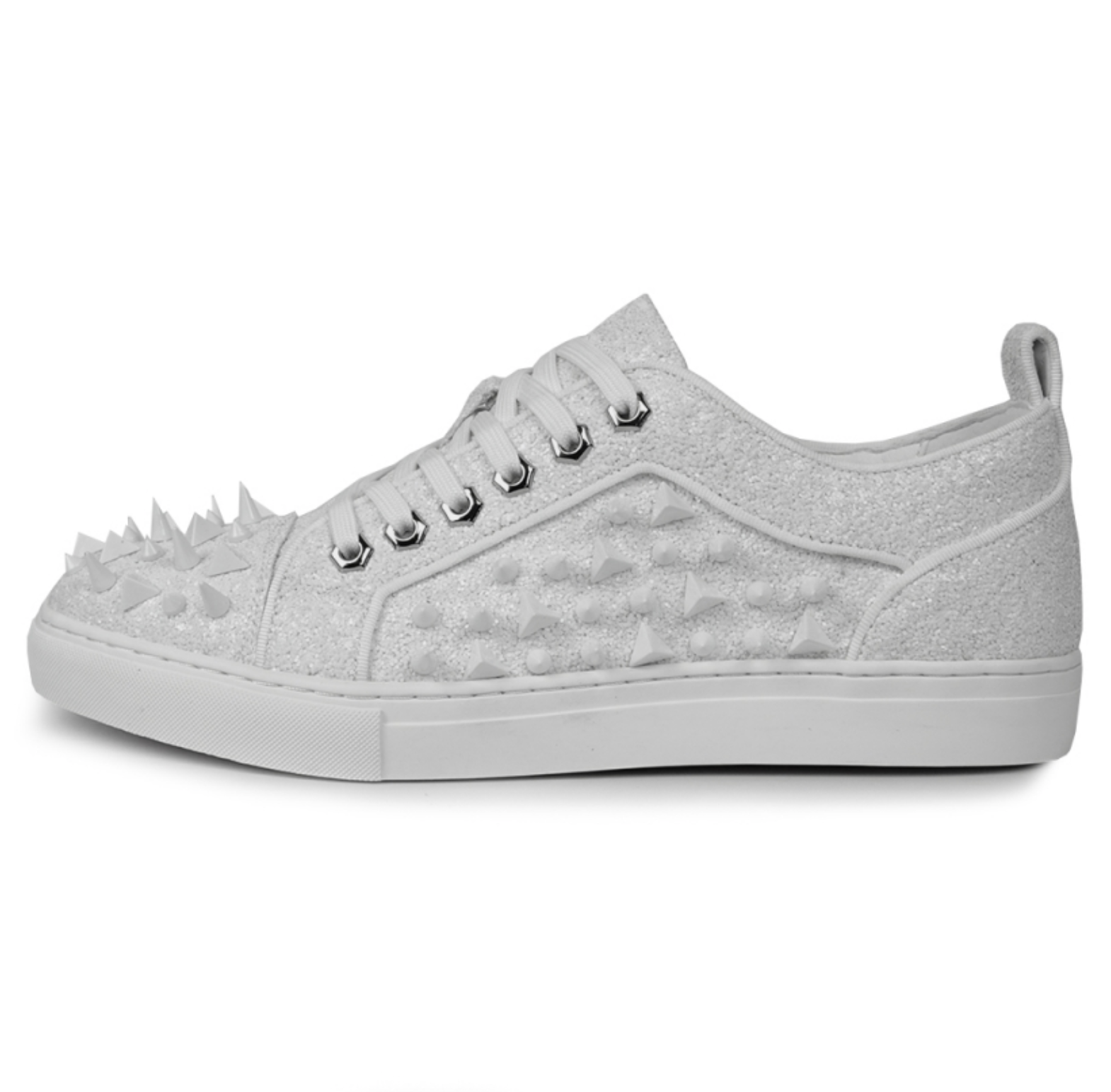 White Glitter White Spikes Low Cut Sneaker Encore by Fiesso - Grooveman Music