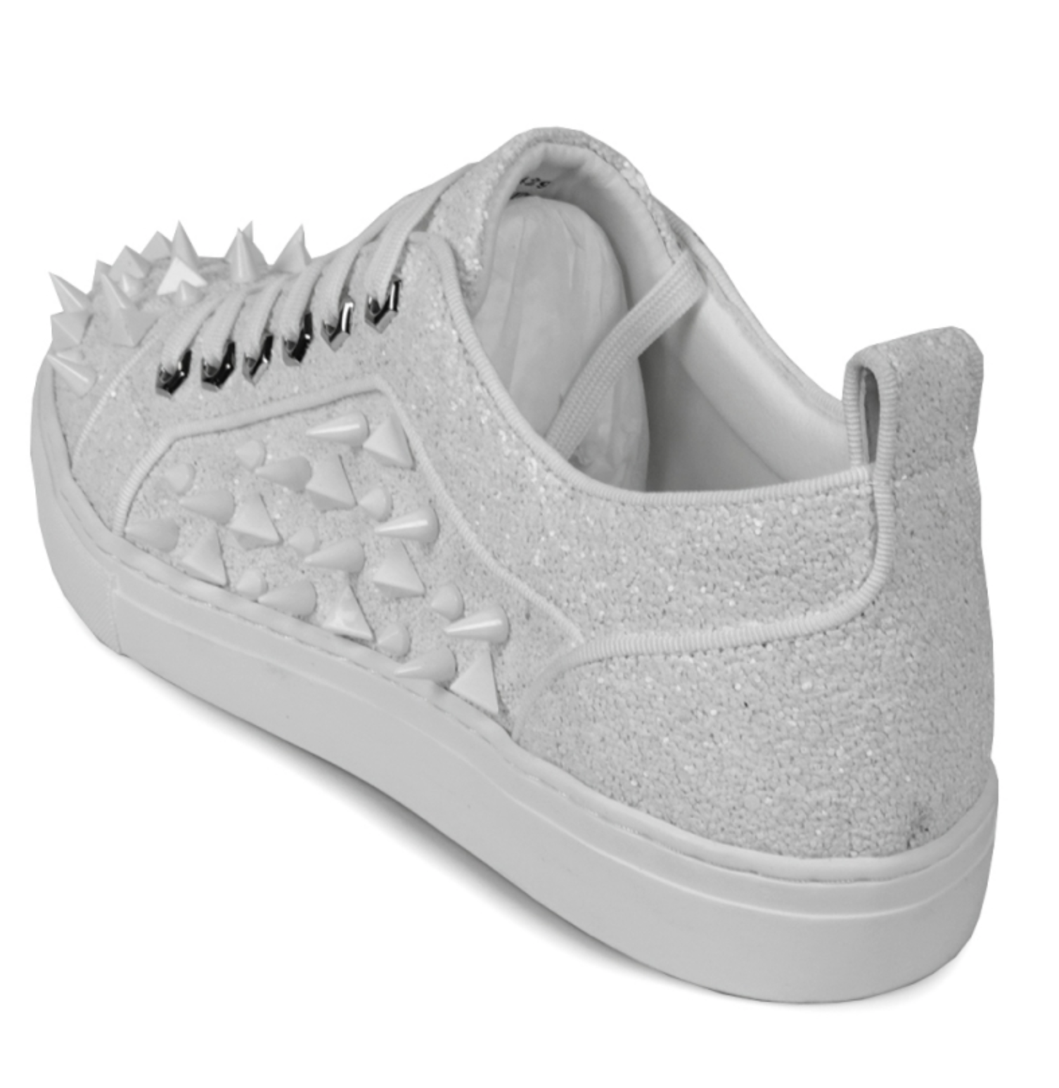 White Glitter White Spikes Low Cut Sneaker Encore by Fiesso - Grooveman Music